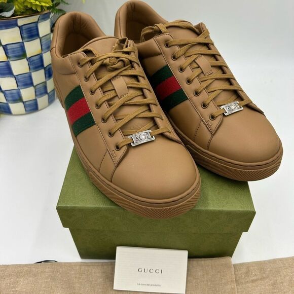 Men’s Gucci ace Webb low top leather sneakers size 11 fits 12 US made in Italy - Picture 1 of 13
